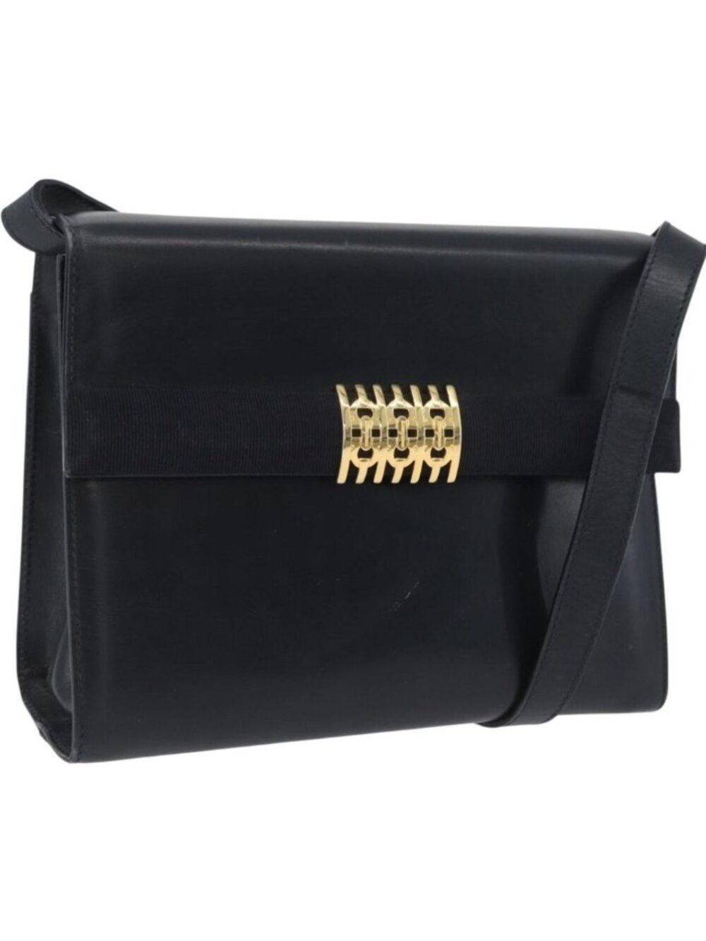 Salvatore Ferragamo Gancini Shoulder Bag Leather Navy Gold